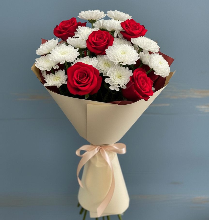 Букет цветов из: Розы и Хризантемы в городе Сатка