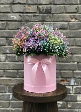Цветочная композиция из Гипсофила и Розы в шляпной коробке в городе Сатка