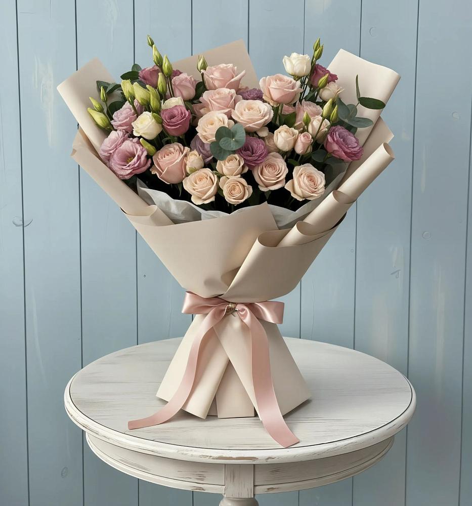 Букет цветов из: Розы и Лизиантусы в городе Сатка