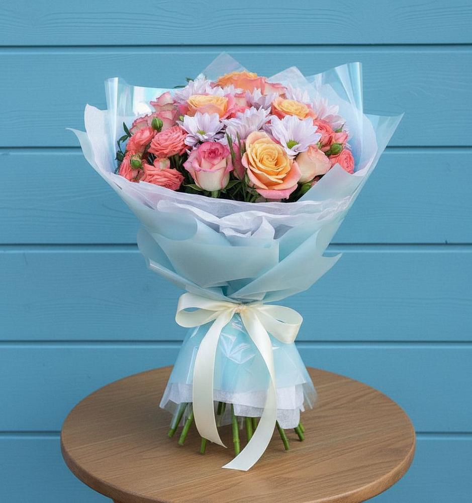 Букет цветов из: Хризантемы и Розы в городе Сатка