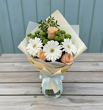 Букет цветов из:  Герберы, Розы и Хризантемы в городе Сатка