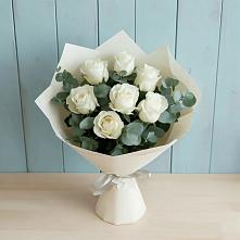 Букет Белые розы в Эвкалипте #REPLACE_PRED# городе Сатка